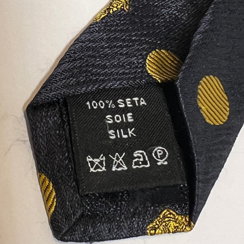 Versace Necktie Mens OS Navy Blue Gold Polka Dot Medusa Head Silk Made in Italy - Picture 6 of 12